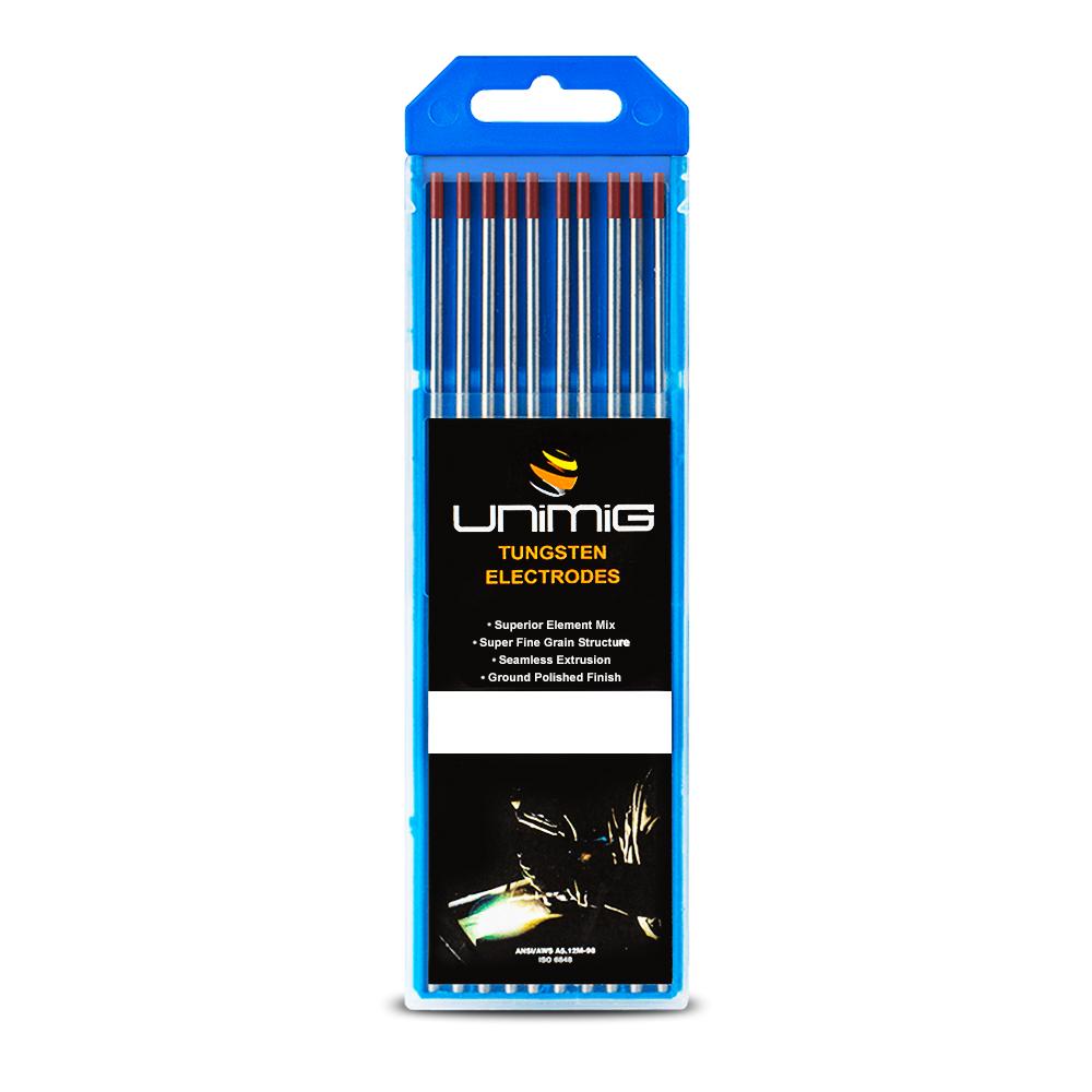 UNIMIG RED 2.4MM X 175MM TIG THORIATED TUNGSTEN ELECTRODES - 10 PACK TR0004-24