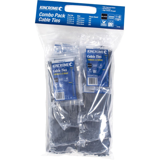 KINCROME BLACK CABLE TIE COMBO 1000 PCE